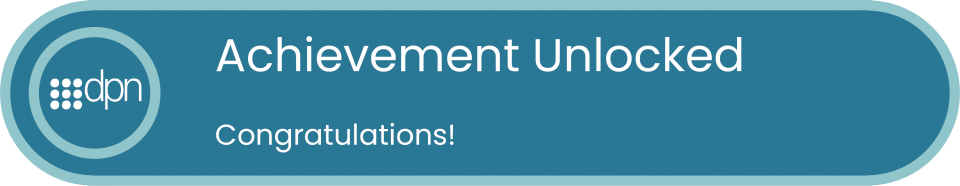 Achievement Unlocked Congratulations blue with dpn logo